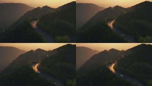 航拍夕阳下的临潼骊山环山路高清在线视频素材下载