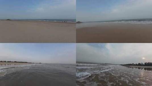 大海航拍海水拍打沙滩FPV穿越机第一视角高清在线视频素材下载