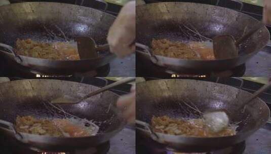 南洋及广东地区美食炒粿条制作过程高清在线视频素材下载