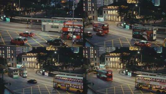 香港夜晚市区街头路口公车叮叮车出租车穿行高清在线视频素材下载