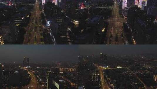 晚上航拍南京城市交通车流高楼林立高清在线视频素材下载