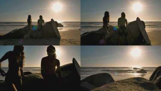 唯美镜头情侣海边夕阳剪影高清在线视频素材下载