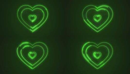 抽象绿色移动发光的心轮廓形状。心里面的心高清在线视频素材下载