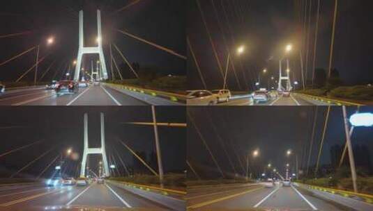 湖南湘潭三大桥夜景开车通过大桥高清在线视频素材下载