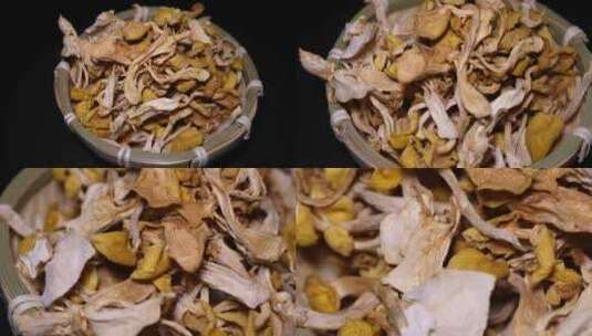 鸡油菌干蘑菇黄金股小黄蘑菇榆黄蘑高清在线视频素材下载