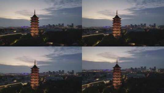 苏州古城报恩寺北寺塔景区夜景（航拍运镜）高清在线视频素材下载