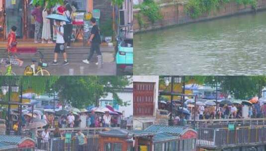 江苏苏州姑苏寒山寺江南水乡下雨季游客风景高清在线视频素材下载