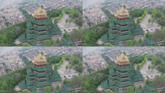 重庆鸿恩寺航拍鸿恩阁与嘉陵江两岸高楼大厦高清在线视频素材下载