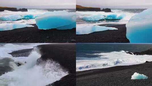 冰岛黑色海滩海浪高清在线视频素材下载