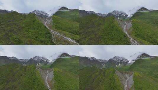 航拍四川甘孜海螺沟景区扇子山雪山草甸风光高清在线视频素材下载