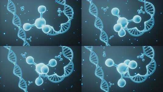 蓝色发光的分子和DNA 动画高清在线视频素材下载