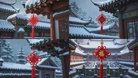 【4K高清】节日挂饰特写雪景中国风素材高清在线视频素材下载