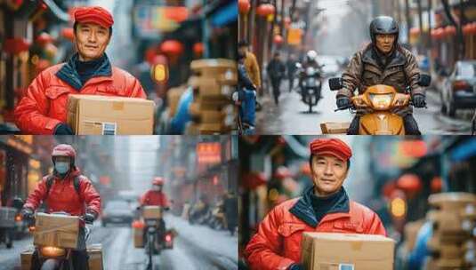 快递员冒着大雪送快递 专业高效热情迅速高清在线视频素材下载