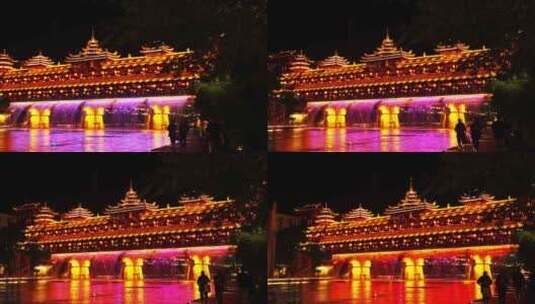 湖北恩施宣恩县风雨桥夜景夜色侗族建筑高清在线视频素材下载