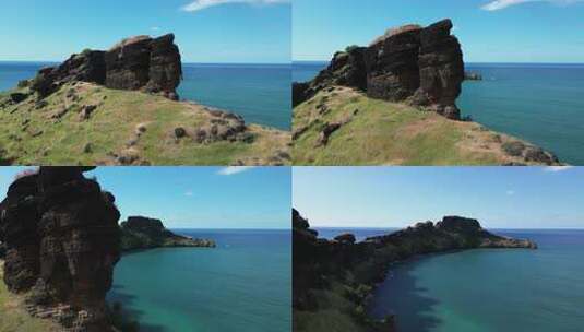 科摩罗群岛海滨龙背火山岩层的海岸鸟瞰图高清在线视频素材下载