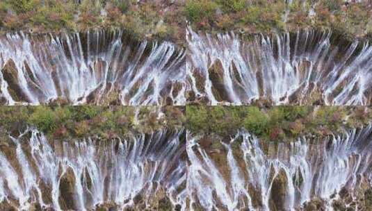 航拍九寨沟秋天诺日朗瀑布镜海彩林水景秋景高清在线视频素材下载