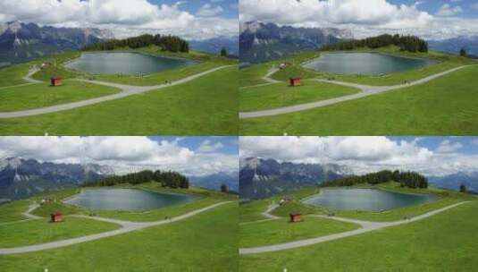 蓝天下的山林湖泊高清在线视频素材下载
