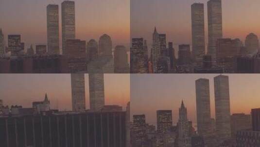 纽约曼哈顿世贸中心双子塔的黄昏航拍高清在线视频素材下载