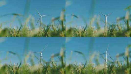 风力涡轮机穿过草叶高清在线视频素材下载