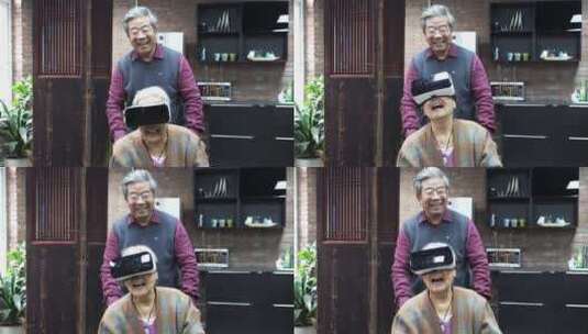 老年人戴VR眼镜高清在线视频素材下载