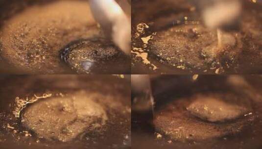 厨师炒糖色炒制焦糖糖浆高清在线视频素材下载