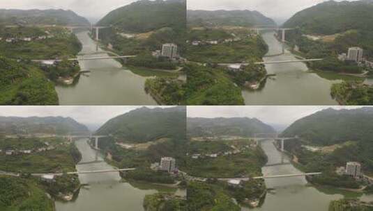 航拍湖南湘西芙蓉镇大桥高清在线视频素材下载