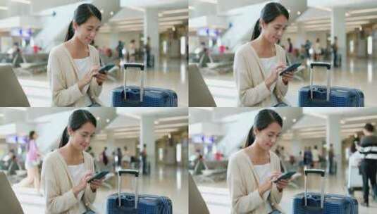 妇女在机场使用智能手机高清在线视频素材下载