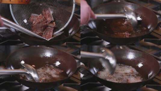 葱姜蒜香菜炸制料油熬制料油高清在线视频素材下载