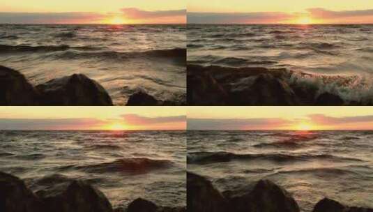 深邃的海浪和橙色的落日高清在线视频素材下载