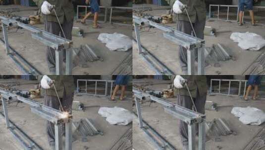 实拍电焊水泥工人施工高清在线视频素材下载