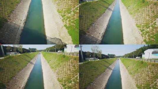 4K西安沣惠渠生态公园水利设施建筑高清在线视频素材下载