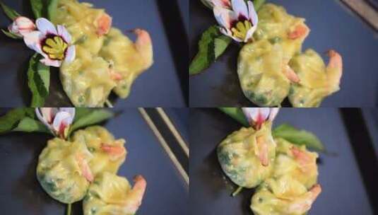 黑色盘子中的虾饺高清在线视频素材下载