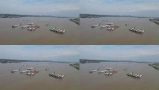 湖南湘江货运大船集装箱航拍高清在线视频素材下载