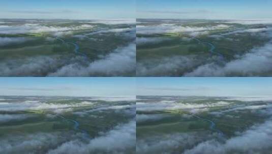 航拍内蒙古扎敦河湿地云雾高清在线视频素材下载