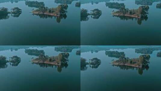 高清航拍湖泊唯美风景黑龙滩小岛高清在线视频素材下载