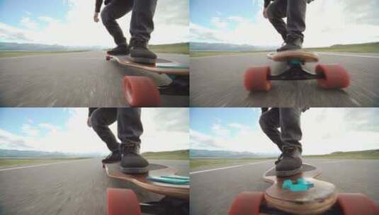 在马路上玩滑板的少年高清在线视频素材下载