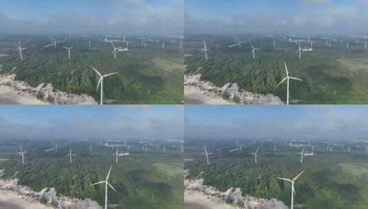 航拍海边山顶风力发电机组高清在线视频素材下载