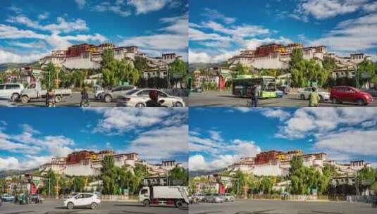 8k延时西藏布达拉宫清晨车流素材高清在线视频素材下载