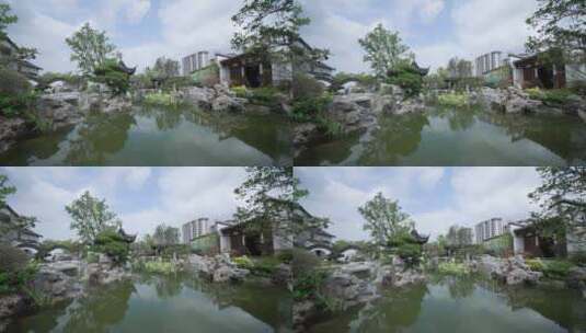 中式合院江南园林别墅景观池高清在线视频素材下载