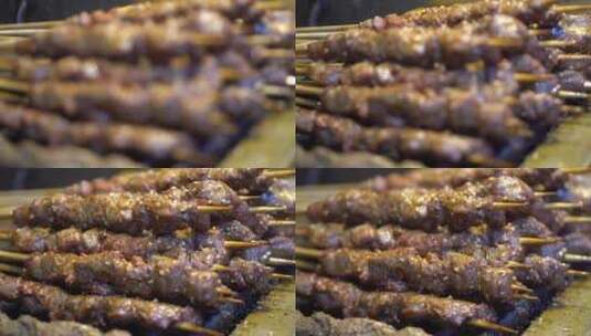 烤羊肉串微距特写镜头高清在线视频素材下载