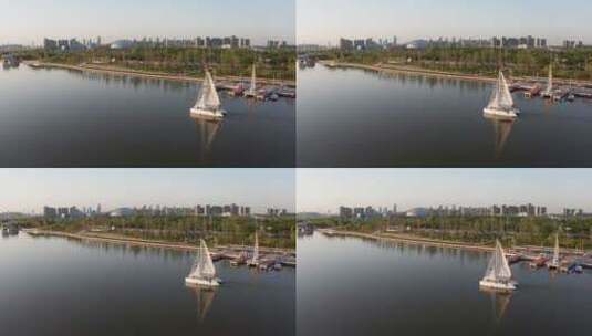西安浐灞生态区航拍4k高清在线视频素材下载