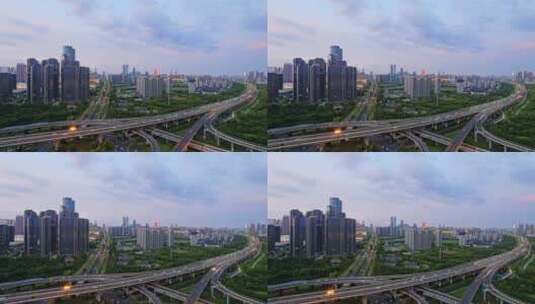 杭州滨江高架和现代都市风光傍晚航拍高清在线视频素材下载