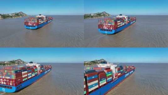 货轮在海面行驶航拍高清在线视频素材下载