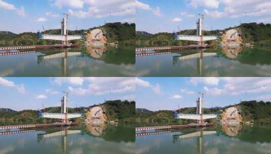 航拍新安江上在建的建德大桥高清在线视频素材下载
