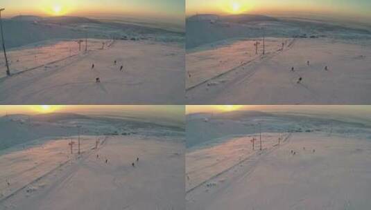 夕阳下的户外滑雪场高清在线视频素材下载