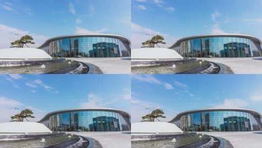 延安新区延安会展中心建筑延时空镜高清在线视频素材下载
