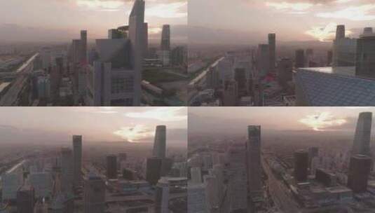 4K航拍北京CBD晚霞城市高楼朝阳区三里屯高清在线视频素材下载