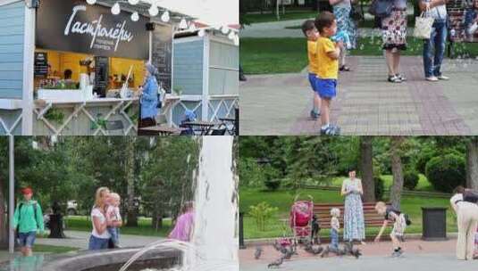 外国母亲带孩子在公园和街头玩耍高清在线视频素材下载