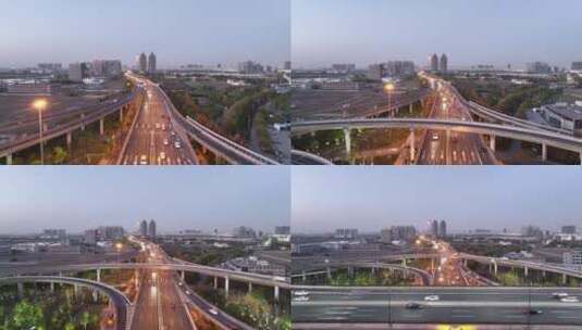 夜晚城市高架桥立交桥交通车流航拍高清在线视频素材下载