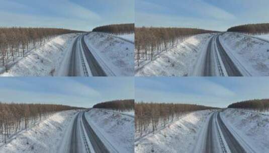 航拍高速公路冰雪路面汽车行驶高清在线视频素材下载